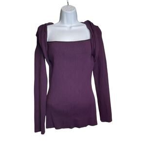 Tracy M. Women's Purple Ribbed Long Sleeve Top Size L Fitted Square Neckline